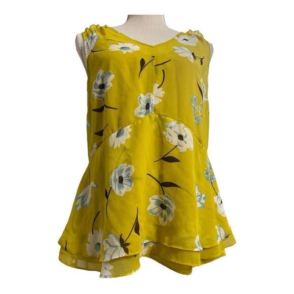 Cabi Simone Yellow Floral Sleeves Blouse Size S Ruffle Lined Semi-Sheer Summer - Picture 6 of 12